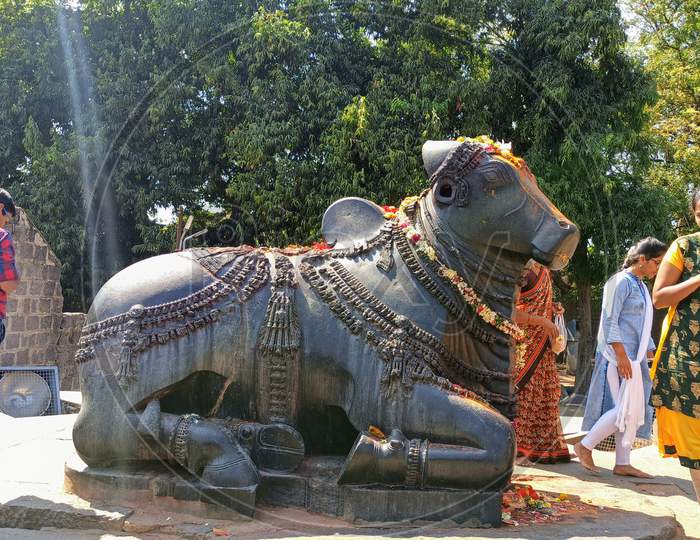 Nandi Statue at Thousand Pillars Temple Warangal Telangana India