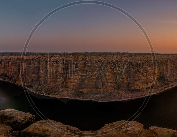 Panoramic view of Sunrise at gandikota grand canyon