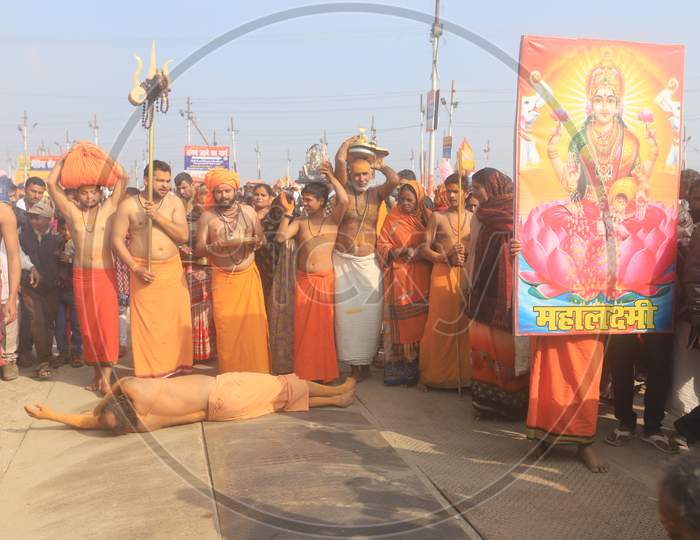 Aghori Or Baba Performing Pooja During  Magh Mela 2020