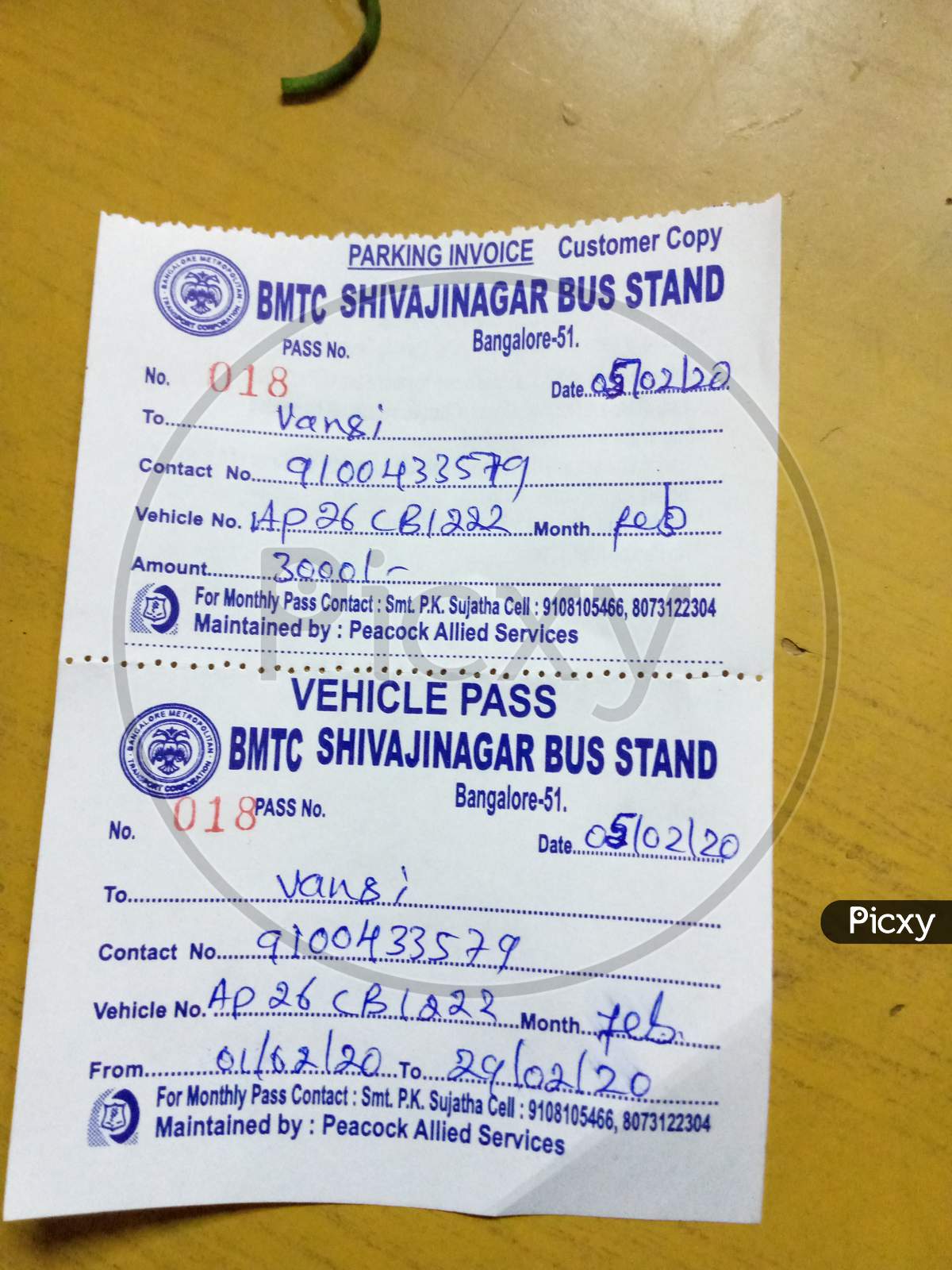 Vehicle Pass BMTC Shivajinagar Bus Stand