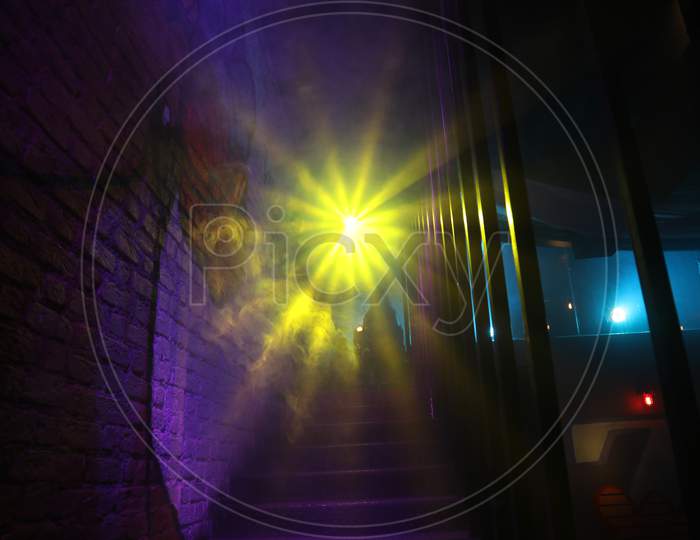 Neon Lights Flare In  A Pub