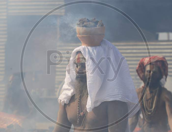 Aghori Or Naga Sadhu Performing  Pooja At Magh Mela 2020