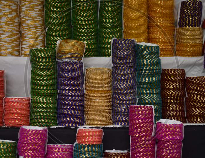 Closeup Of Colourful Bangles in an Vendor Stall