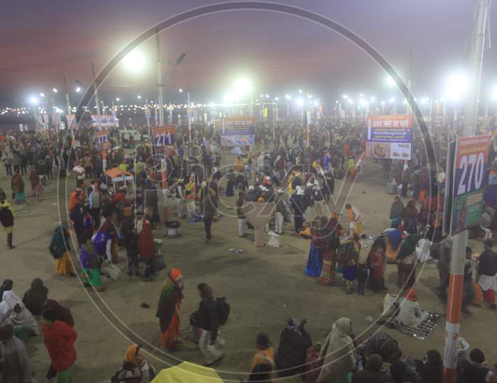Crowd of Hindu Devotees Arrived At  Triveni Sangam River Bank In  Prayagraj During Magh Mela 2020