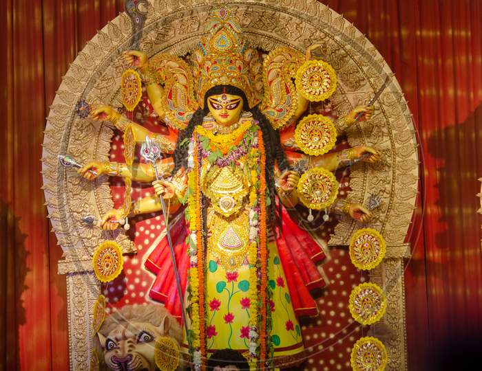 Indian Hindu Goddess statue during worship