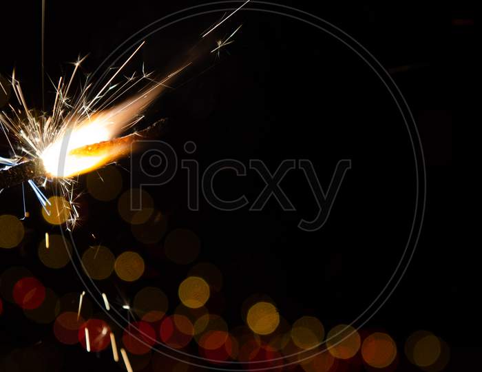 Diwali Crackers With LED Light Bokeh Background