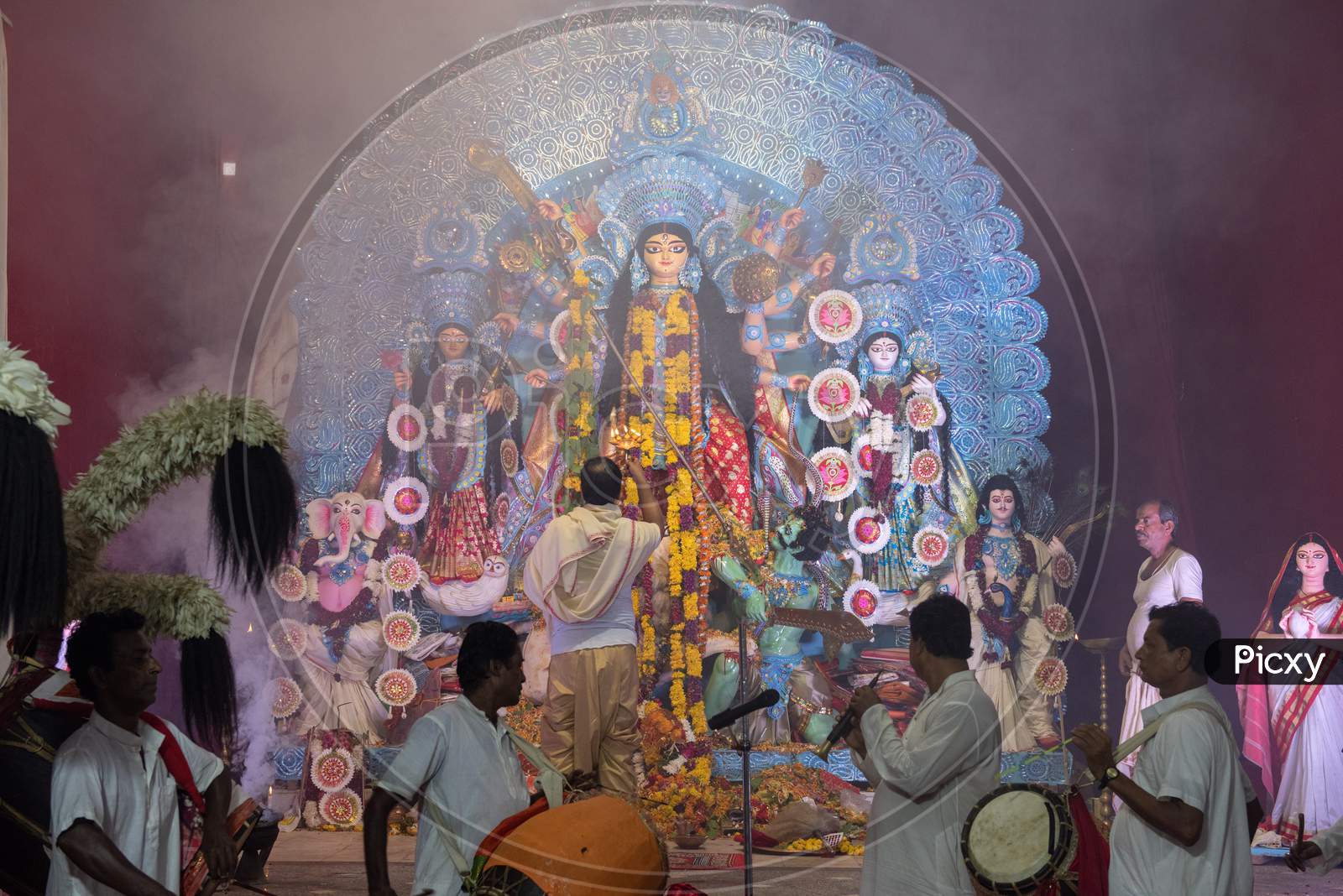 Indian Drummers playing during Durga Puja