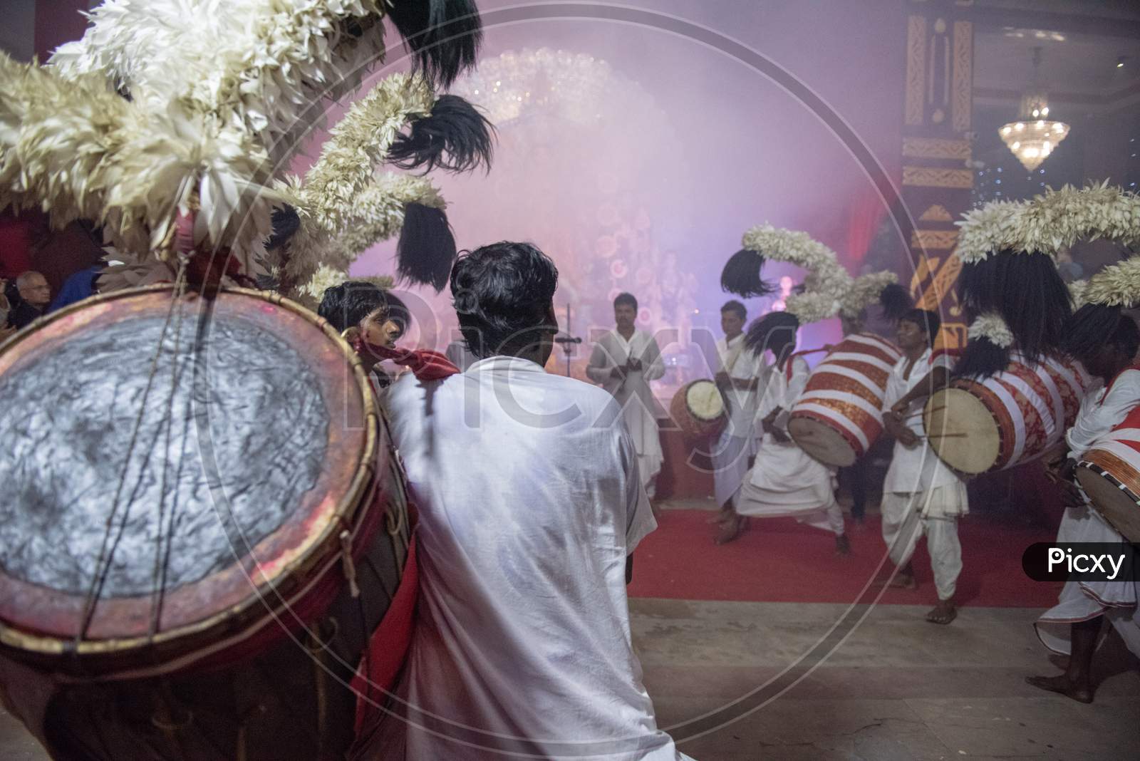 Indian dholak players during dussehra celebrations