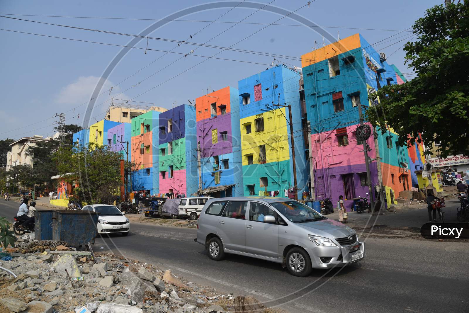 Colourful Paintings on resident buildings in a Slum at Film Nagar,Hyderabad by MISAAL HYDERABAD