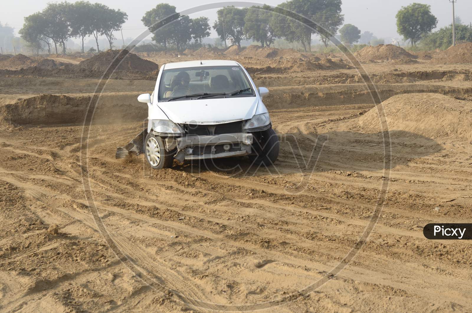 Car Or  Off-Road Vehicle  in an Rally Championship  With Drifting And Sand and Soil  Splashes on Rally Tracks