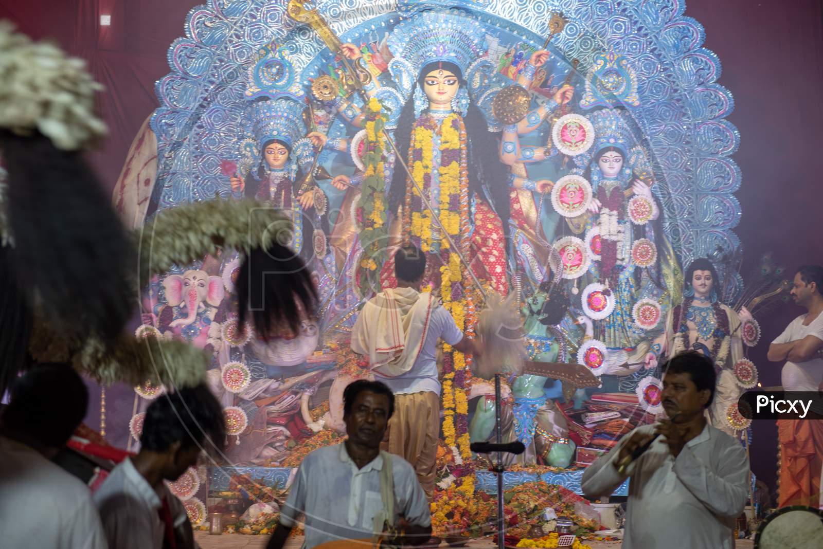 Indian Temple Priest during Durga Puja