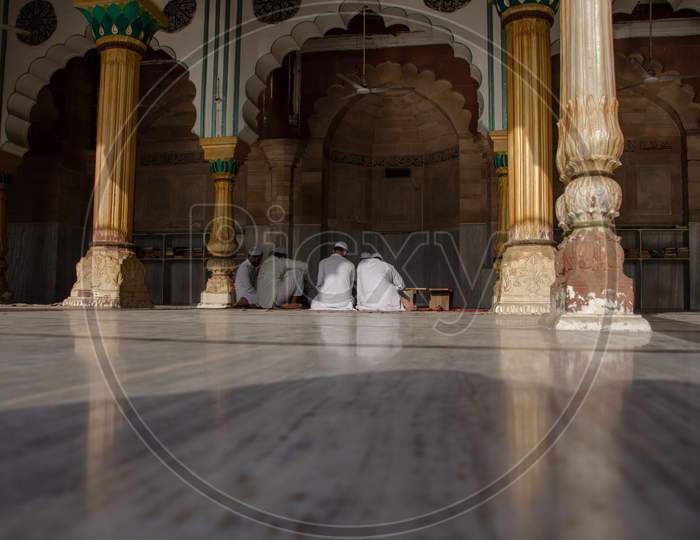 Indian Muslim men inside the mosque