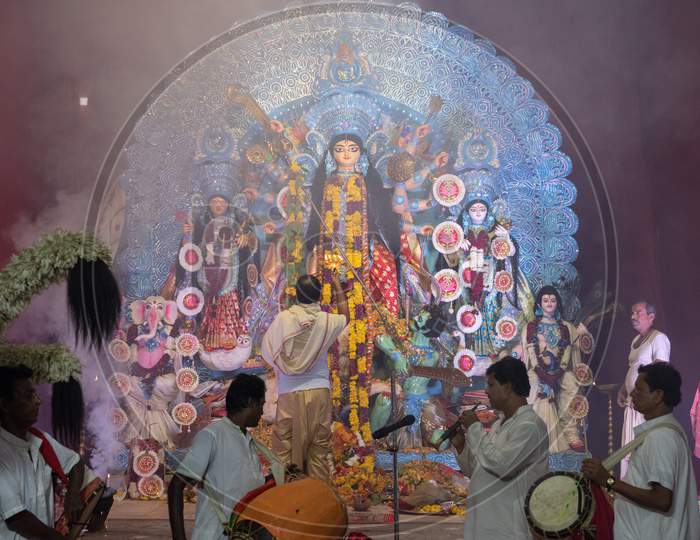 Indian Drummers performing during Durga Puja