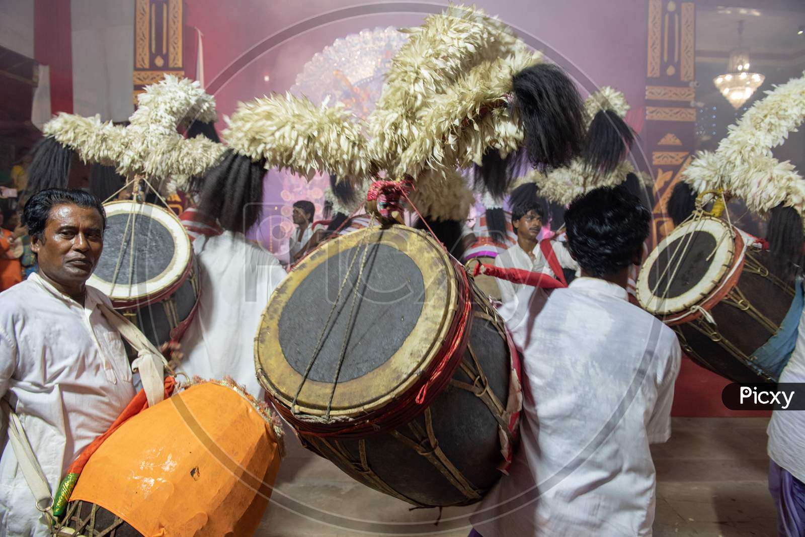 Indian musician Dholak during Durga puja