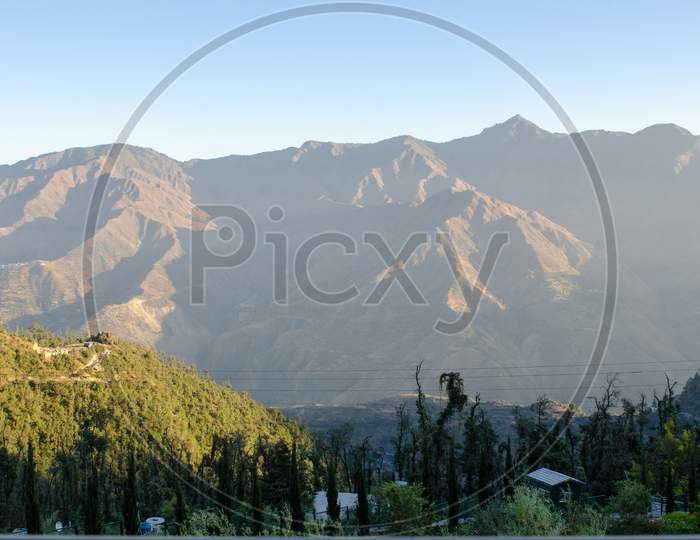 View of Mussoorie mountains during morning