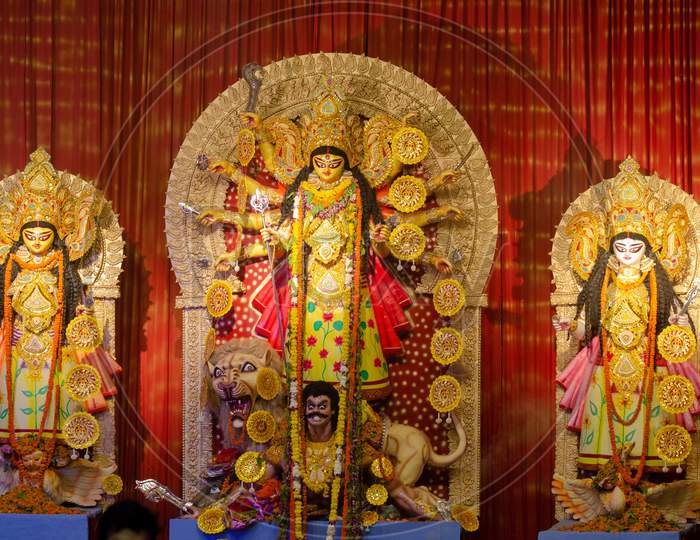 Indian Hindu Goddess Durga Devi decorated Statue