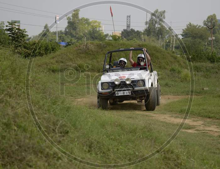 Off-Road Vehicle  in an Rally Championship  With Drifting on Rally Tracks