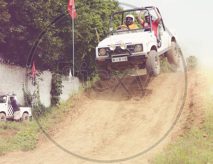 A Jeep during a rally race