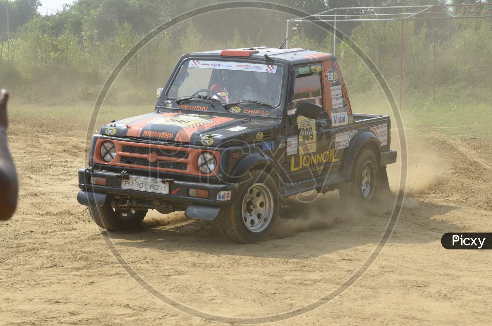 View of a off road vehicle drifting