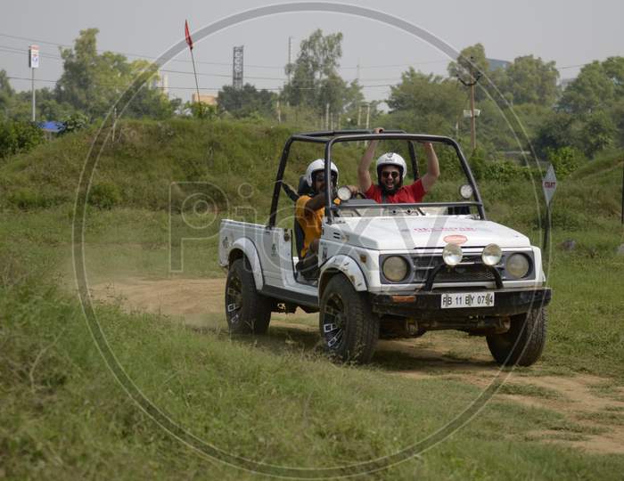 Off-Road Vehicle  in an Rally Championship  With Drifting on Rally Tracks
