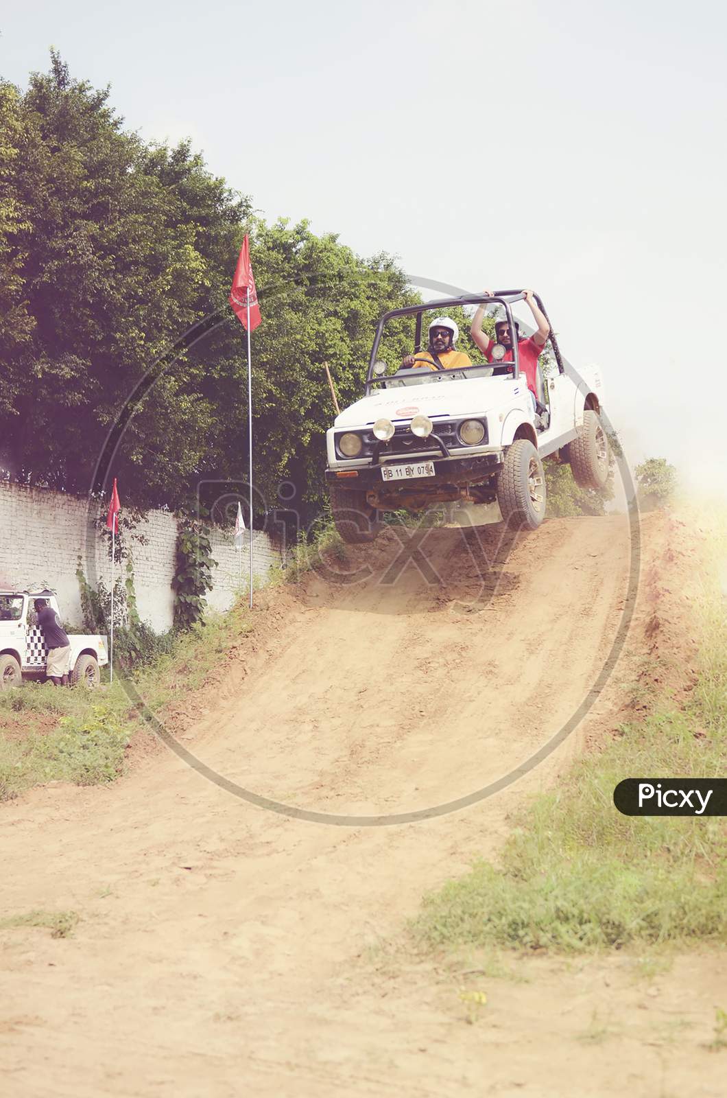 A Jeep during a rally race