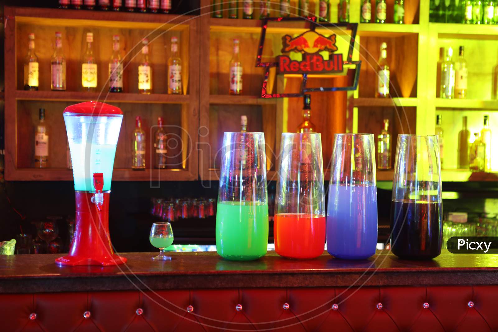 Bar Counter With Wine Bottles Or Alcohol Bottles