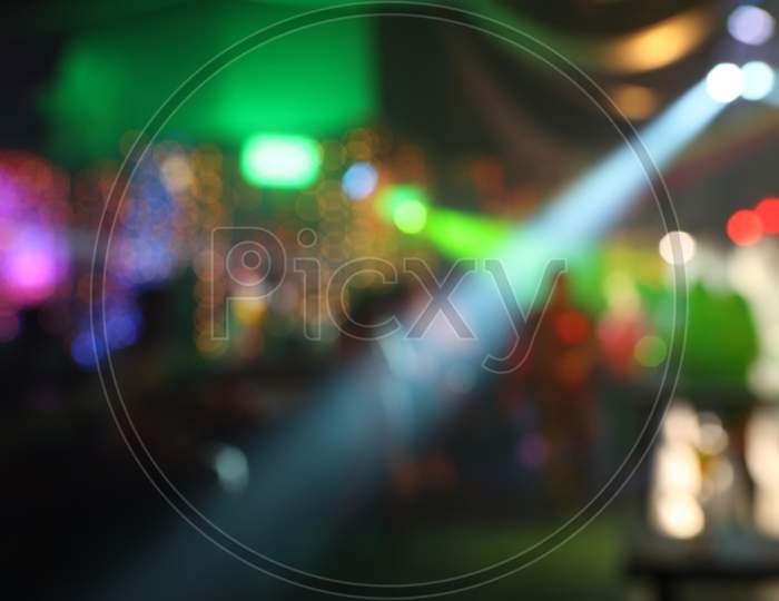 Led Lights Bokeh Background In a Pub