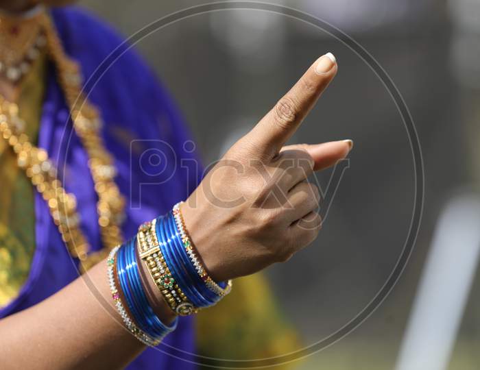 Indian Traditional Woman Giving Warning By Showing Finger Gesture