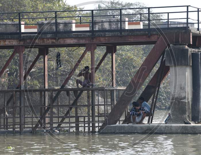 Metal Beam Bridge over Hooghky River Channels in Kolkata