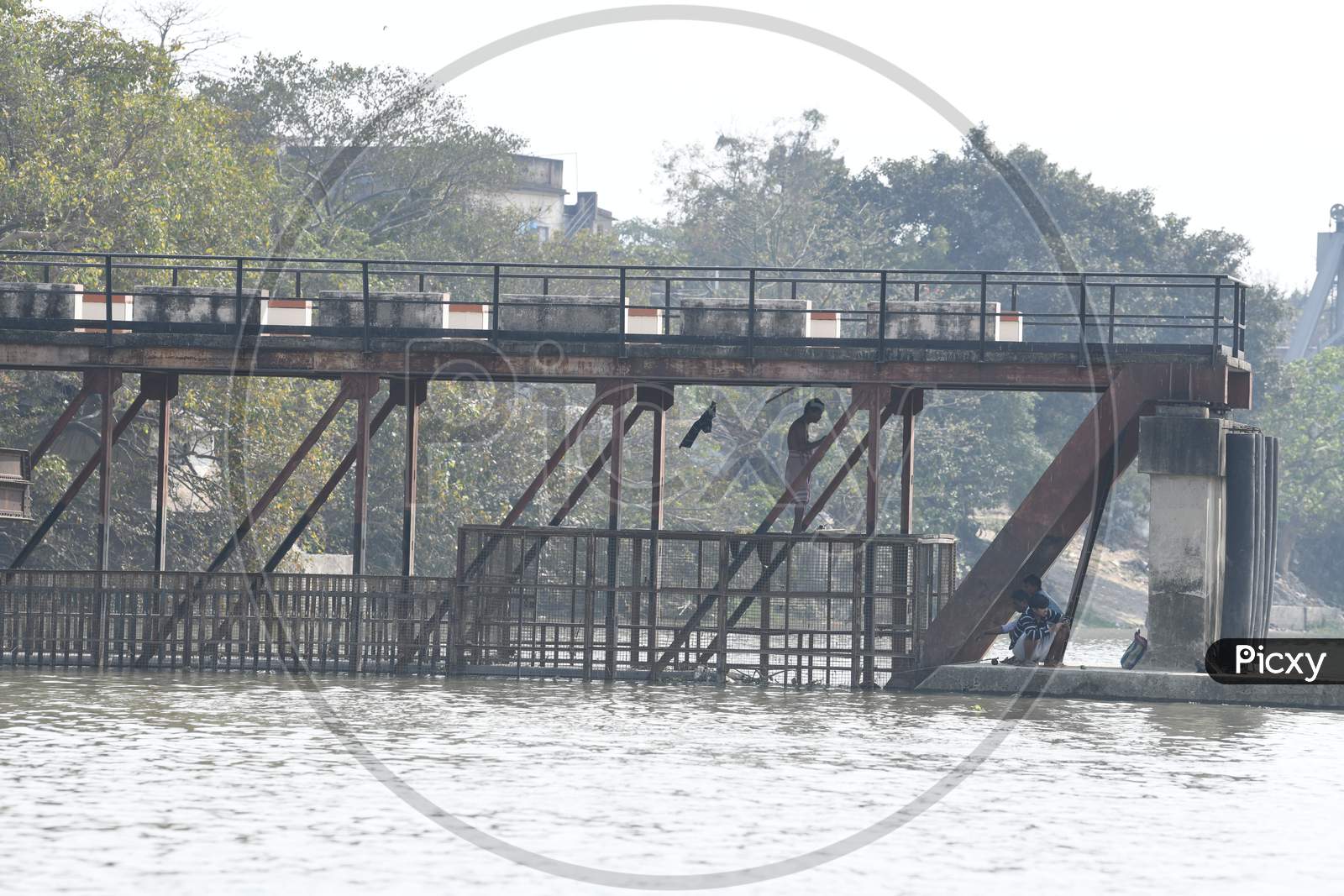 Metal Beam Bridge over Hooghky River Channels in Kolkata