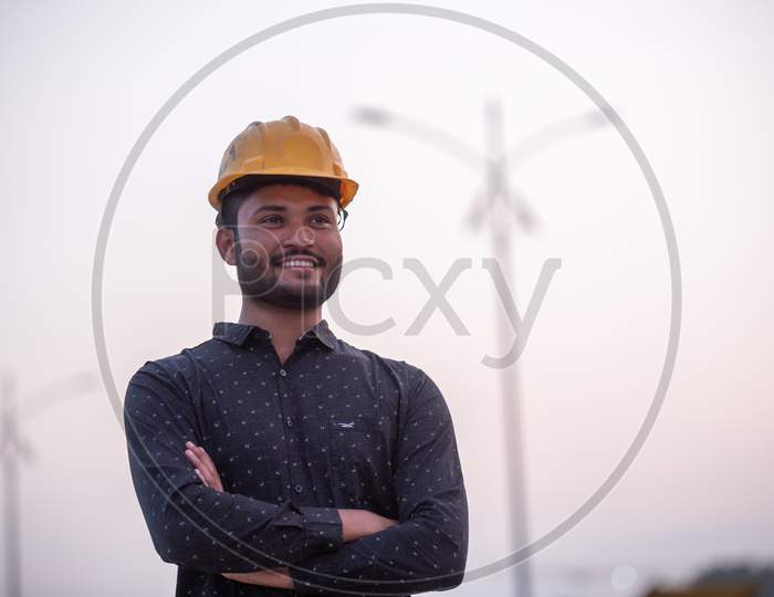 Young Indian Architect Or Engineer  With a Smile Face