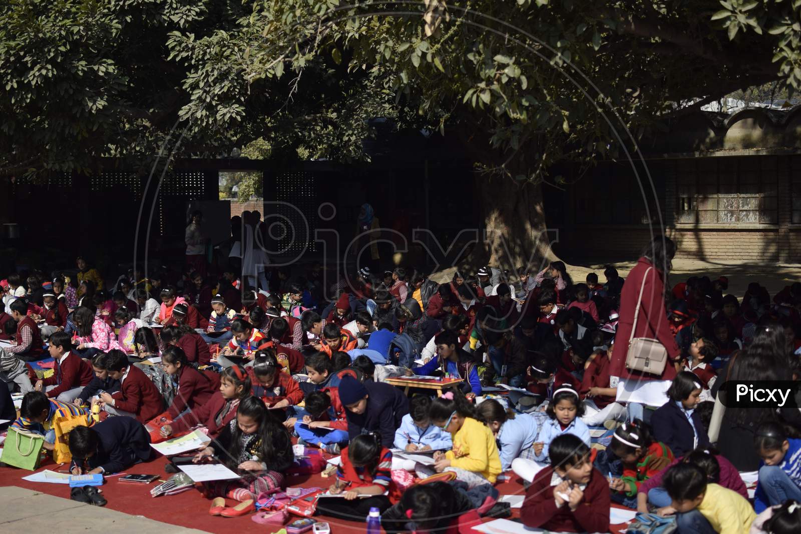 Students during a drawing class of  Shantiniketan World School, Delhi