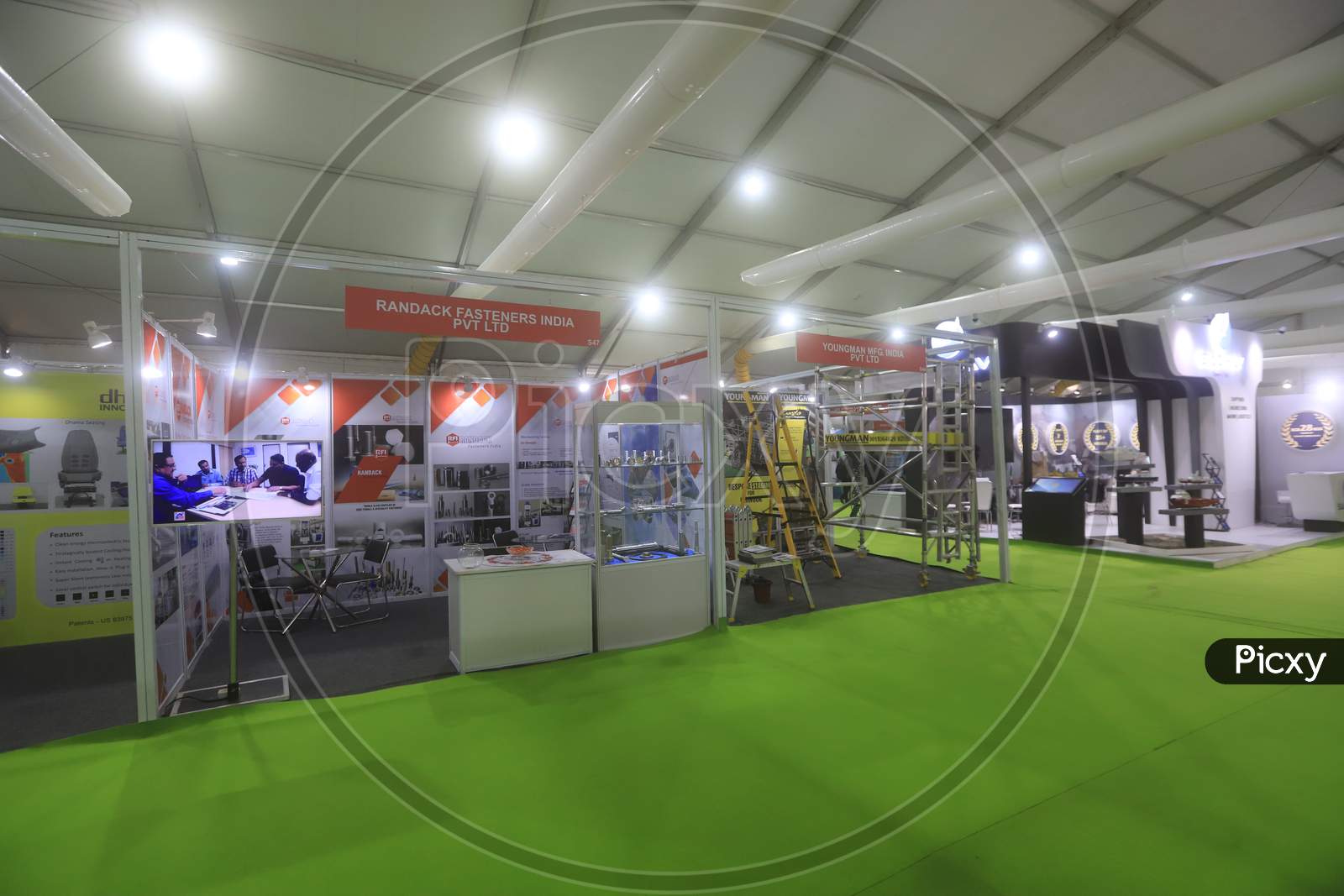 Stalls With Missiles And Communication Models in Display At Defence  Expo a Flagship Event DefExpo 2020 By Ministry Of Defence ,Government Of India At Lucknow, Uttar Pradesh