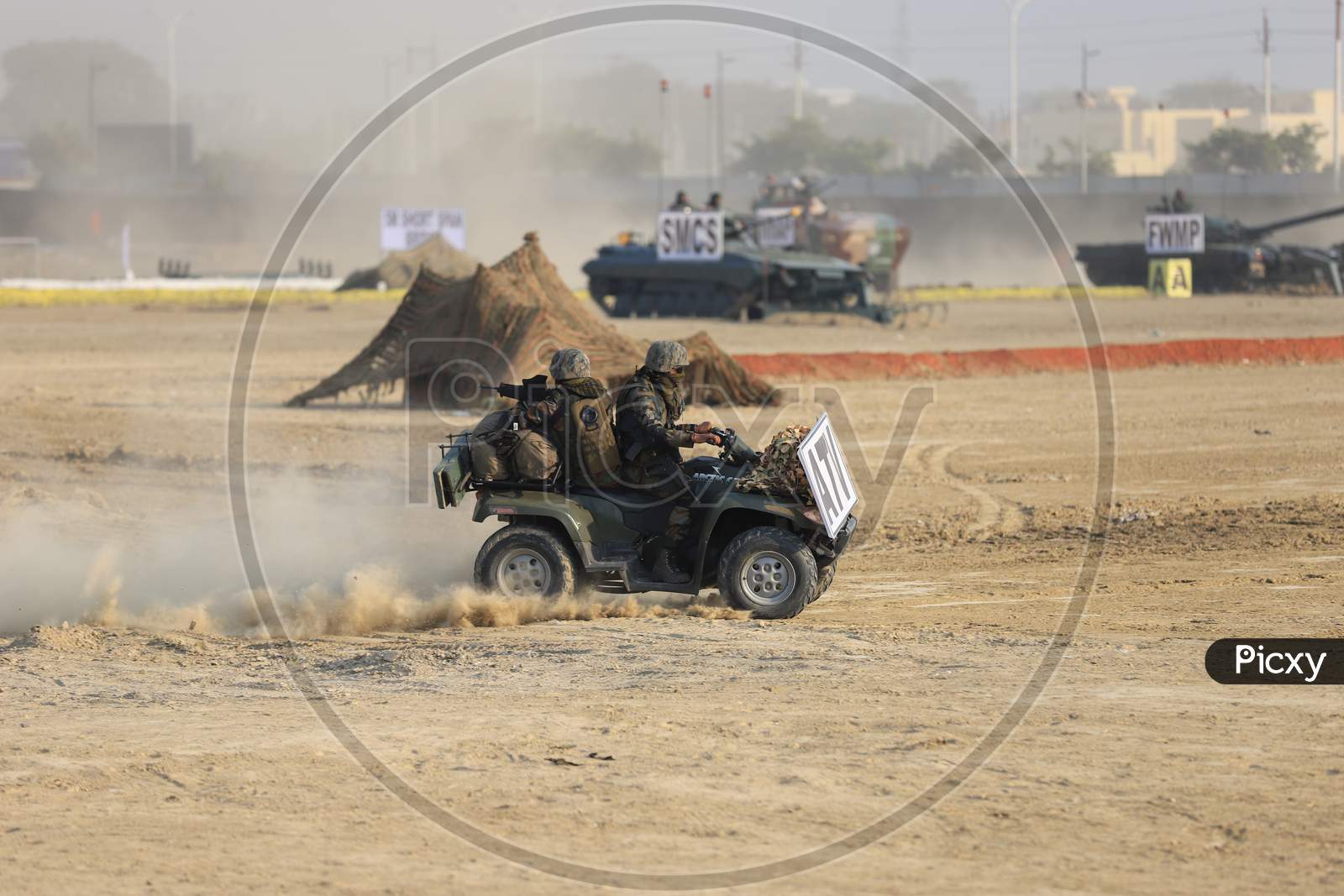 Indian Army  Soldiers Demonstrating on Quad Bike at Defence Expo  2020
