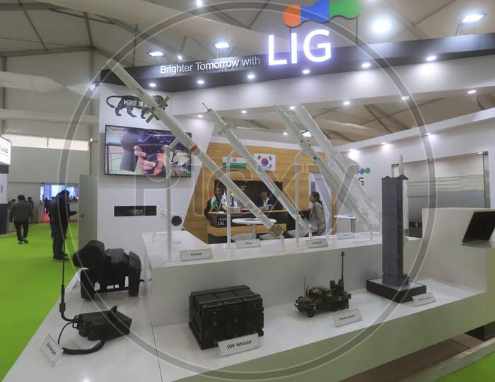 Communication and Surface Missiles Built by LIG Under Make In India Project In Display At  Defence  Expo a Flagship Event DefExpo 2020 By Ministry Of Defence ,Government Of India At Lucknow, Uttar Pradesh