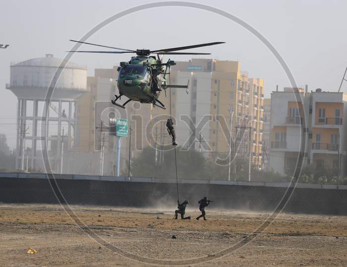 Indian Air Force  Light Combat Helicopter  Demonstration   at Defence Expo Event DefExpo 2020 in Lucknow , Uttar Pradesh