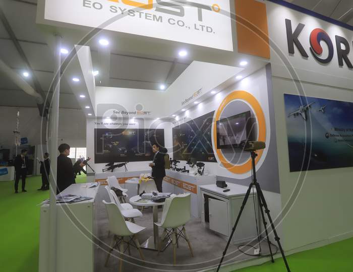 Combat Guns And Ammunition in Display by Korean Company EOST  At Defence  Expo a Flagship Event DefExpo 2020 By Ministry Of Defence ,Government Of India At Lucknow, Uttar Pradesh