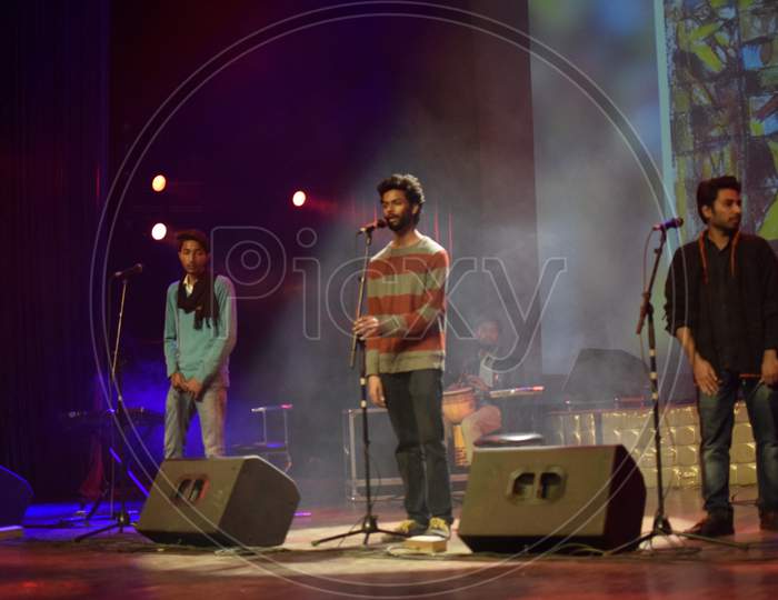 Jawaharlal Nehru University, Delhi students during a live performance on stage