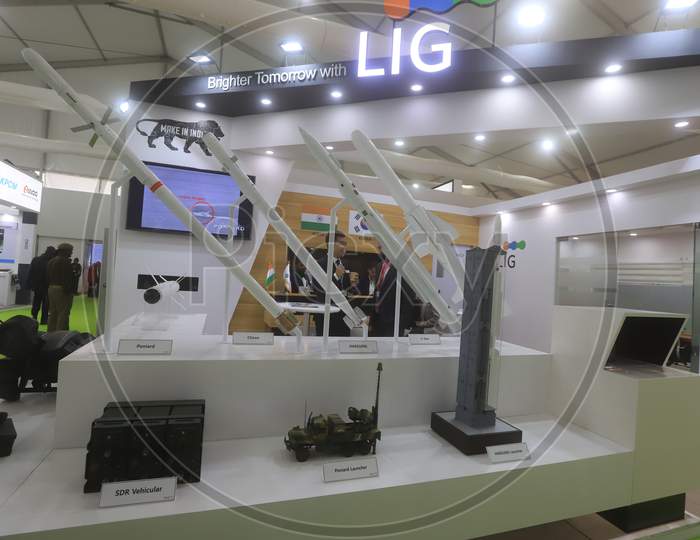 Comminication And  Missile Models in Diaplay At Defence  Expo a Flagship Event DefExpo 2020 By Ministry Of Defence ,Government Of India At Lucknow, Uttar Pradesh