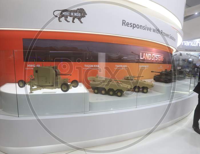 Communication and Surface Missiles Built by Land Systems  Under Make In India Project In Display At  Defence  Expo a Flagship Event DefExpo 2020 By Ministry Of Defence ,Government Of India At Lucknow, Uttar Pradesh