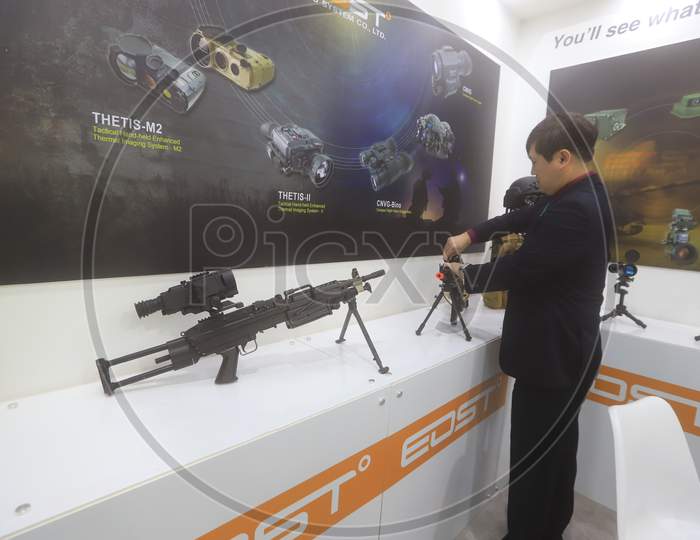 THETIS M2 Combat Guns In Display At  Defence  Expo a Flagship Event DefExpo 2020 By Ministry Of Defence ,Government Of India At Lucknow, Uttar Pradesh