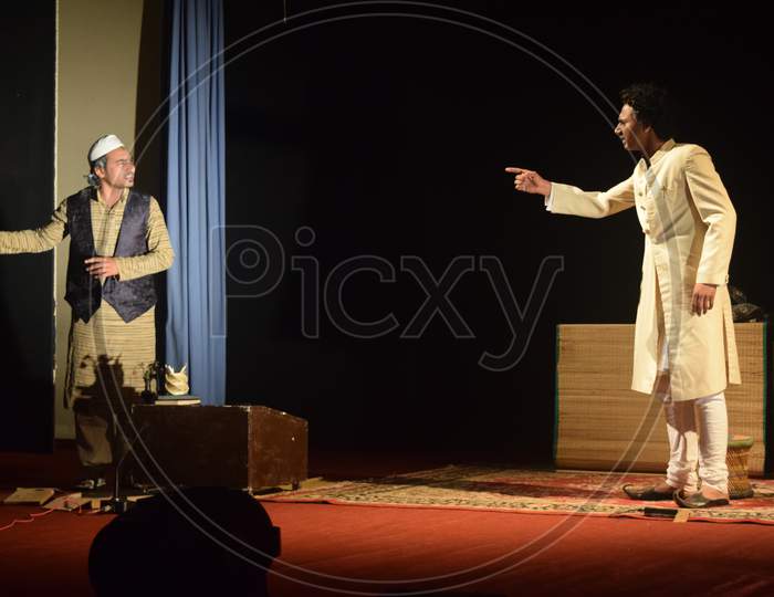 Theater arts students performing Skits or Stage shows  against recent situations in India at a college event
