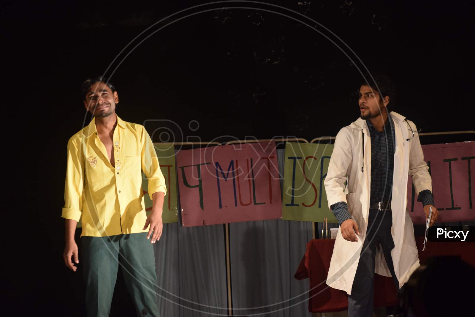 Art Students  Performing Skit Or Stage Show During an College Event