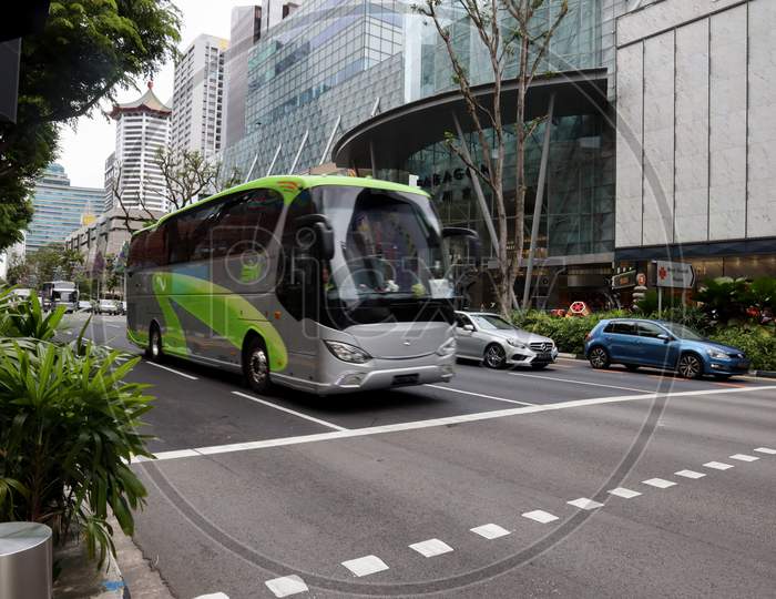 Singapore City Tour Electric Buses At Orchard Road, Singapore
