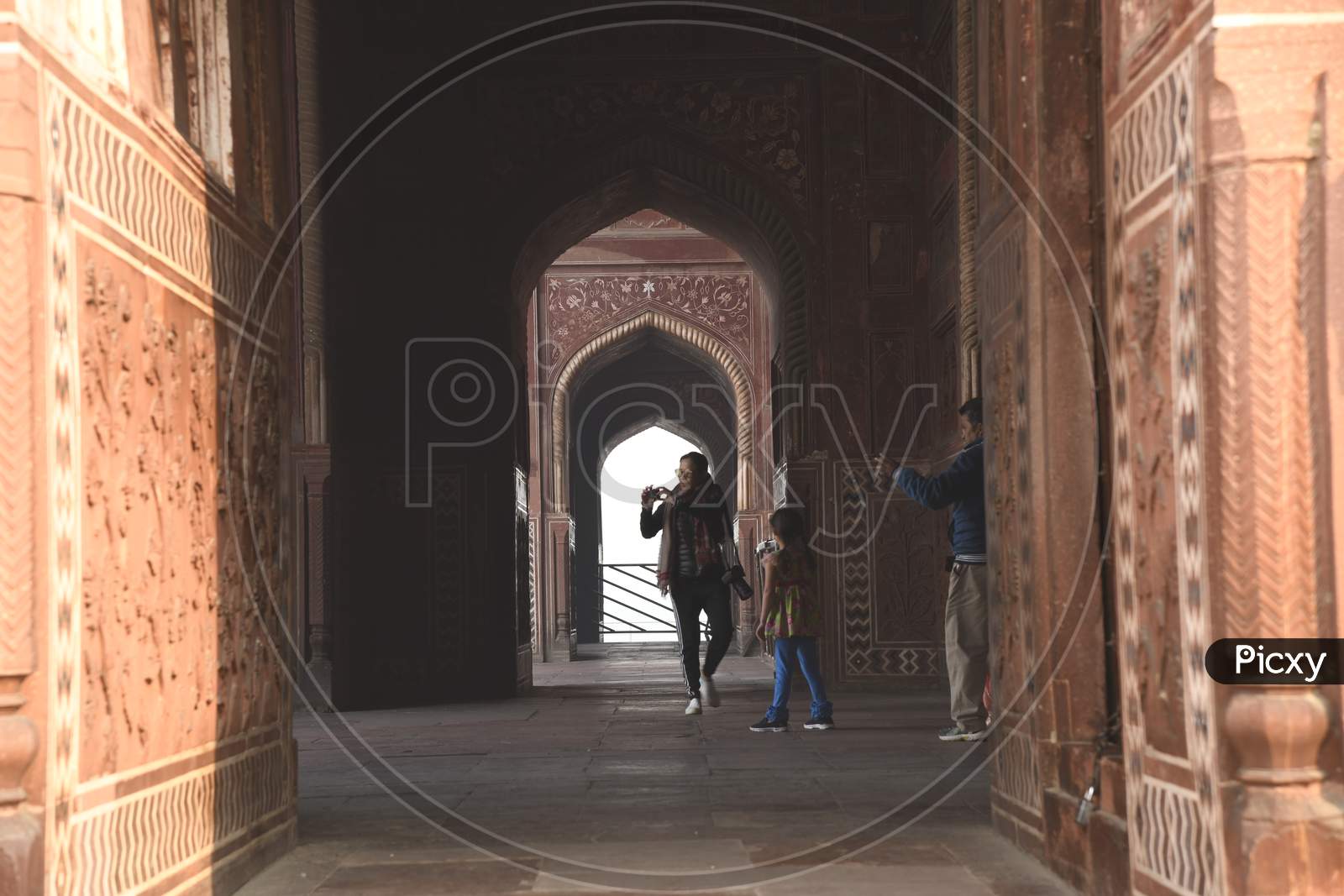 Tourists inside the Taj Mahal