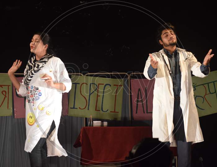 Art Students  Performing Skit Or Stage Show During an College Event