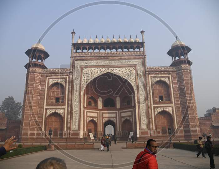 Architecture of Darwaza-i-rauza of Taj Mahal during morning