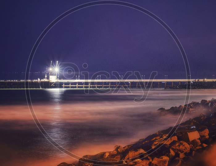 Long exposure of Beach view in the evening at Pondicherry