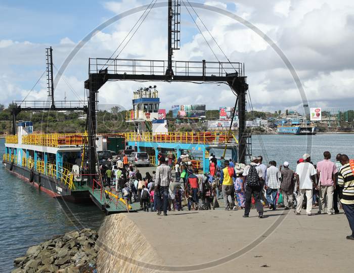Passengers moving by the port area in Kenya