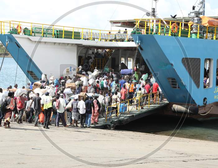 View of passengers of Kenya on-boarding in to the Ferry Ship